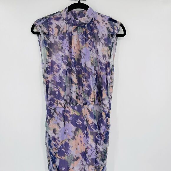 Chicos Womens Dress Purple Size 1/ Medium Ruched Mesh Mock Neck Sleeveless Midi - Picture 3 of 10